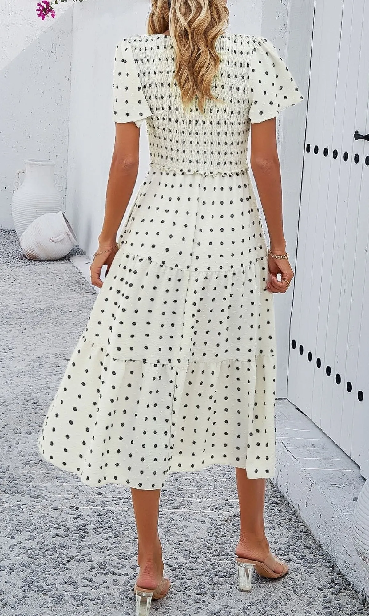 Smocked Casual Polka Dot Midi Dress sold by PromGirl product image thumbnail 2