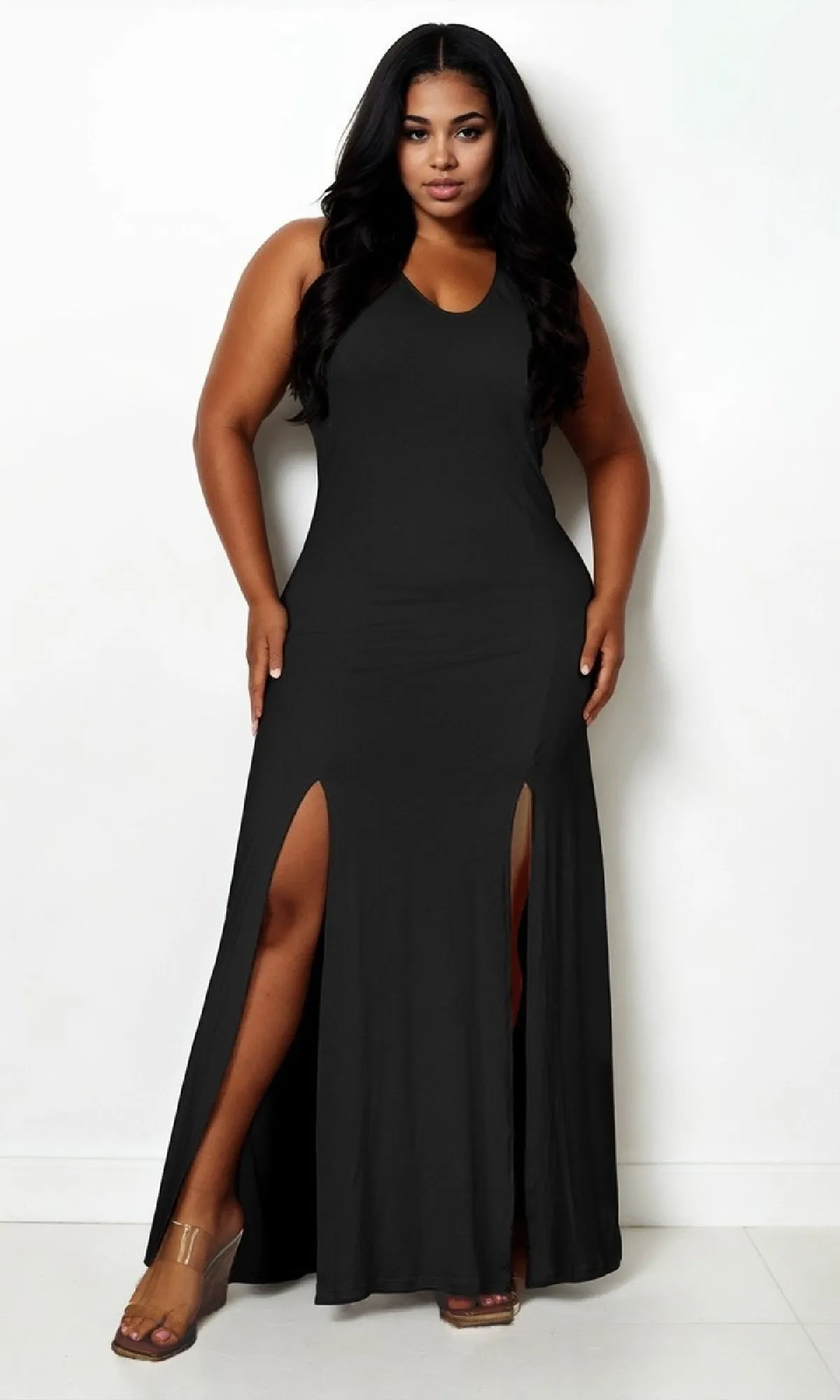 Sleeveless Double-Slit Casual Plus-Size Maxi Dress sold by PromGirl