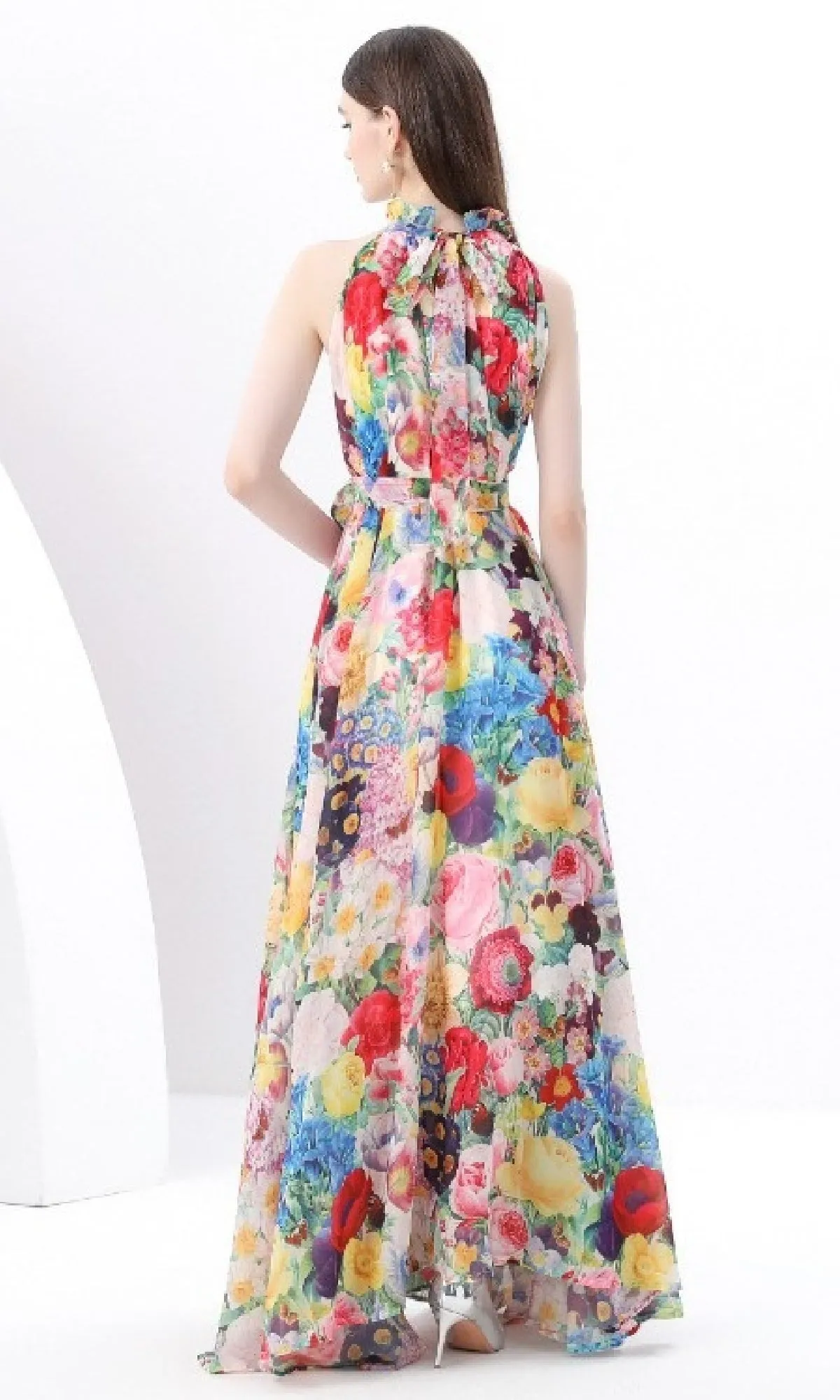 High Neck Long A-Line Floral Casual Maxi Dress sold by PromGirl product image thumbnail 2