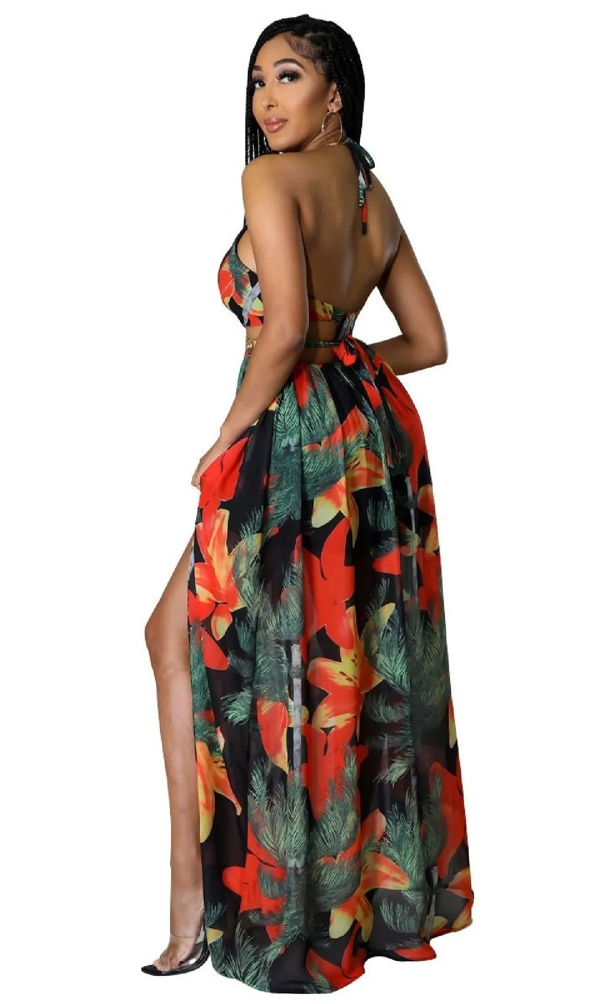 Cut-Out Floral Print Halter Casual Maxi Dress sold by PromGirl product image thumbnail 2