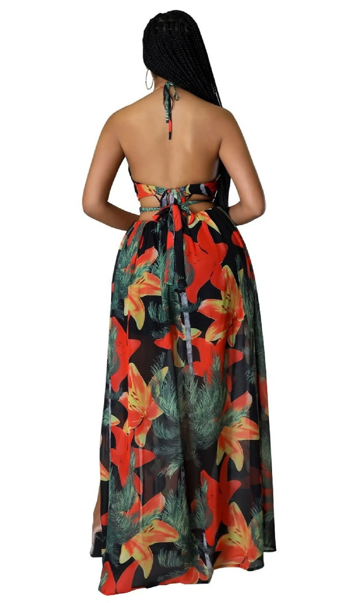 Cut-Out Floral Print Halter Casual Maxi Dress sold by PromGirl product image thumbnail 3