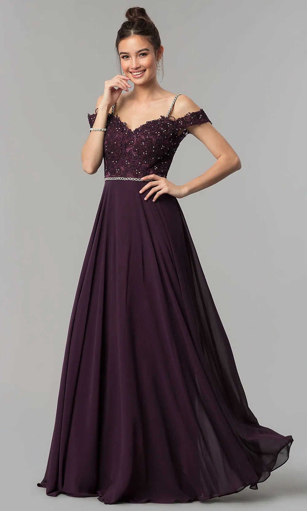 Cold-Shoulder Sweetheart Long Chiffon Prom Dress sold by PromGirl product image thumbnail 3