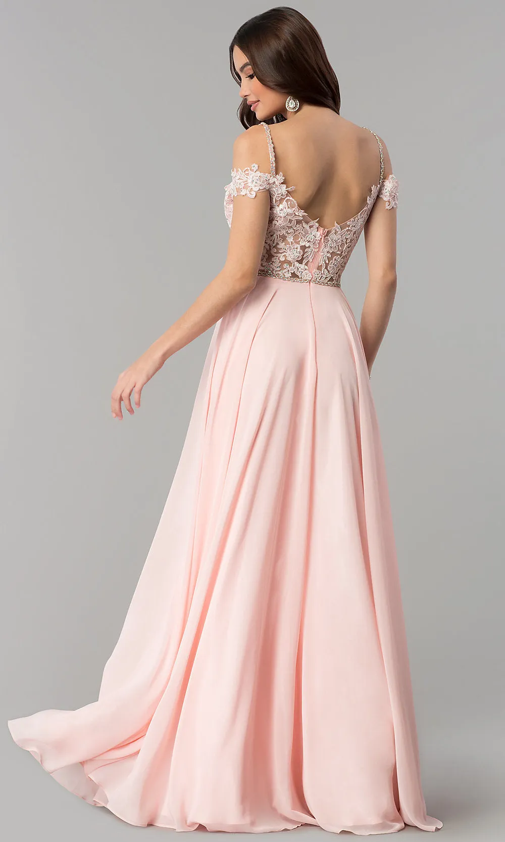Cold-Shoulder Sweetheart Long Chiffon Prom Dress sold by PromGirl product image thumbnail 2