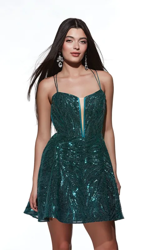 Alyce Open-Back Short Sequin-Print Hoco Dress 3783 sold by PromGirl