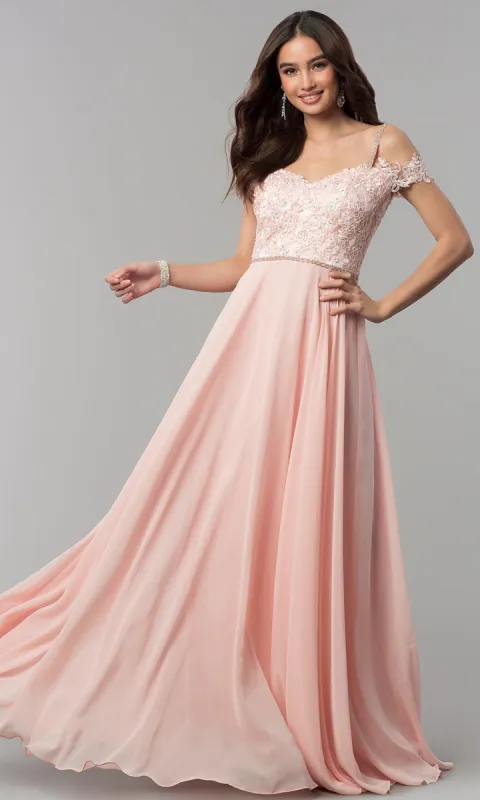 Cold-Shoulder Sweetheart Long Chiffon Prom Dress sold by PromGirl