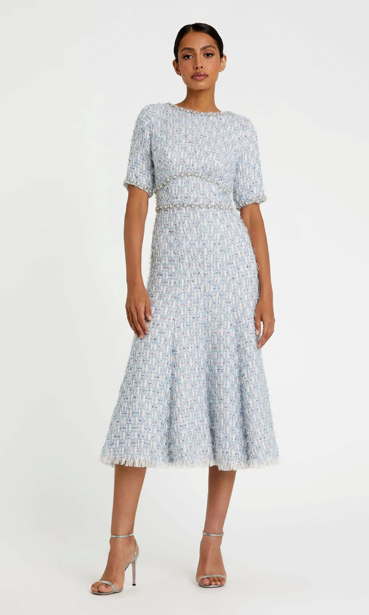 Short Blue Wedding Guest Dress: Mac Duggal 20806 sold by PromGirl