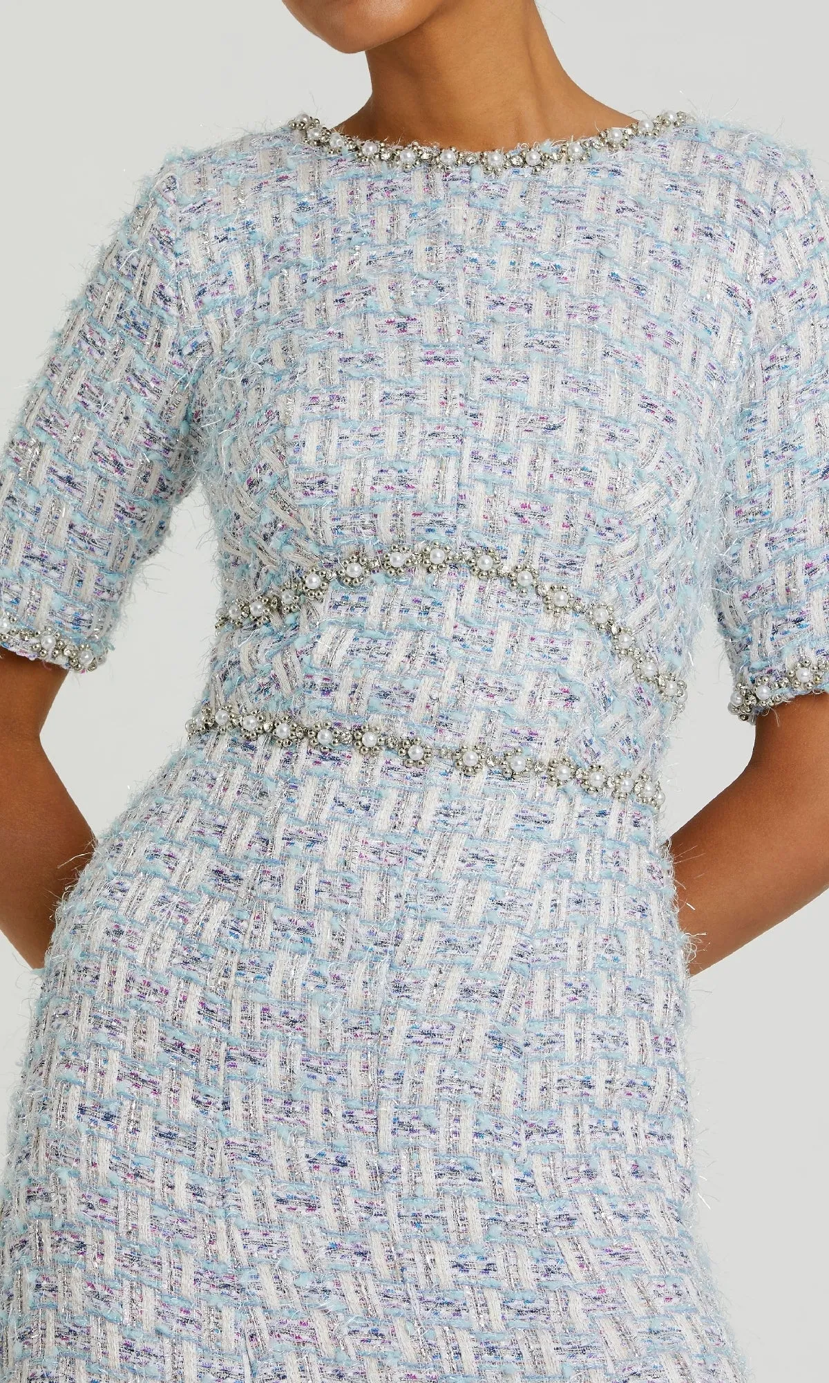 Short Blue Wedding Guest Dress: Mac Duggal 20806 sold by PromGirl product image thumbnail 3