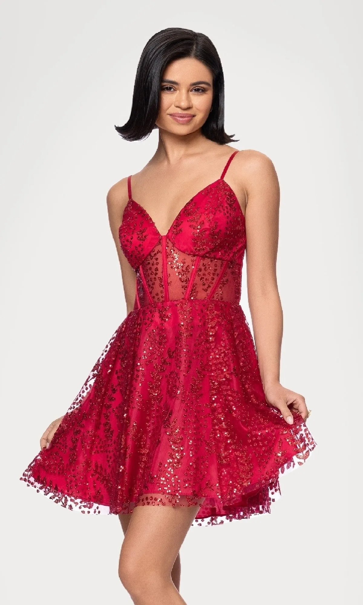 Short Red Glitter Hoco Dress: Blondie Nites 4279BN sold by PromGirl