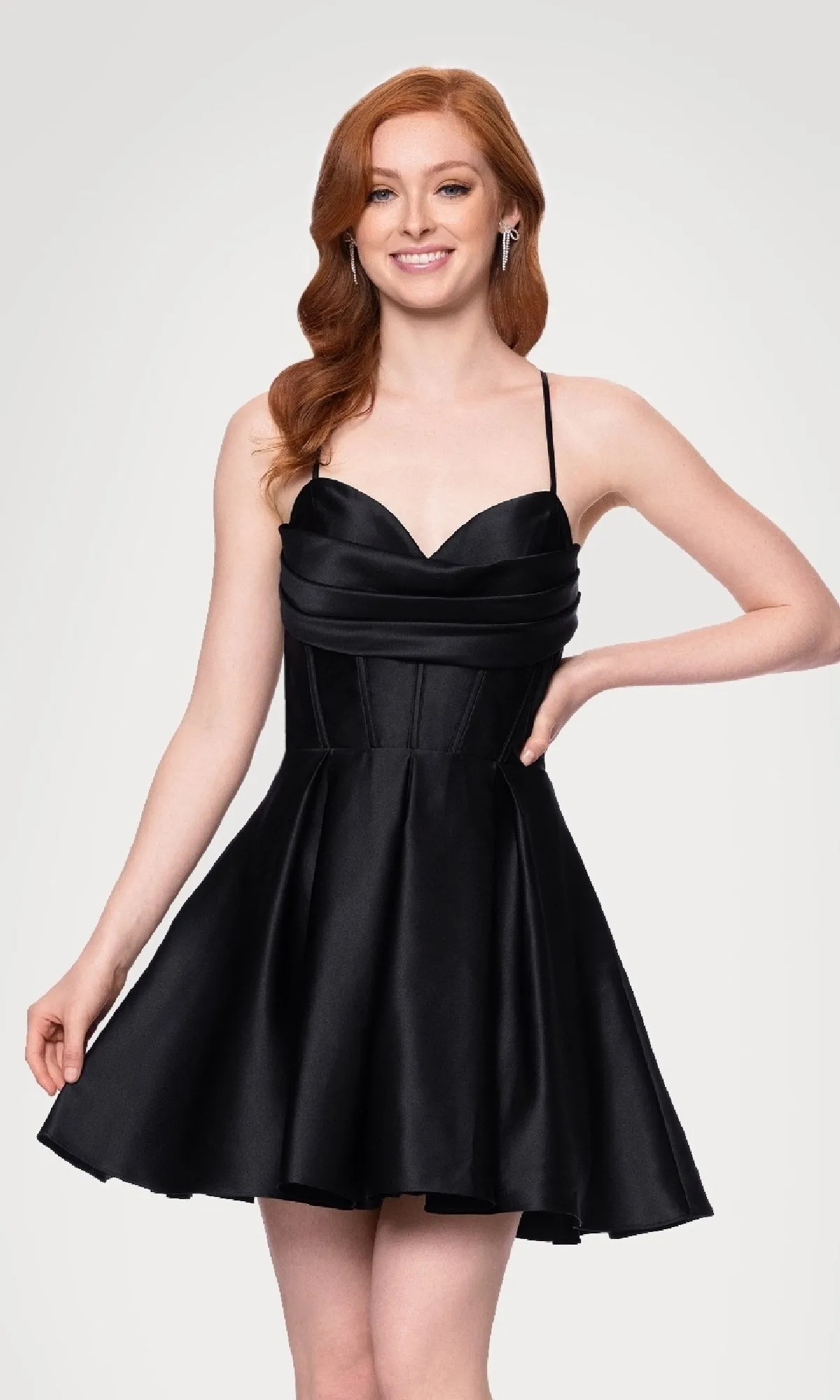 Lace-Up Short Hoco Dress: Blondie Nites 4578BN sold by PromGirl