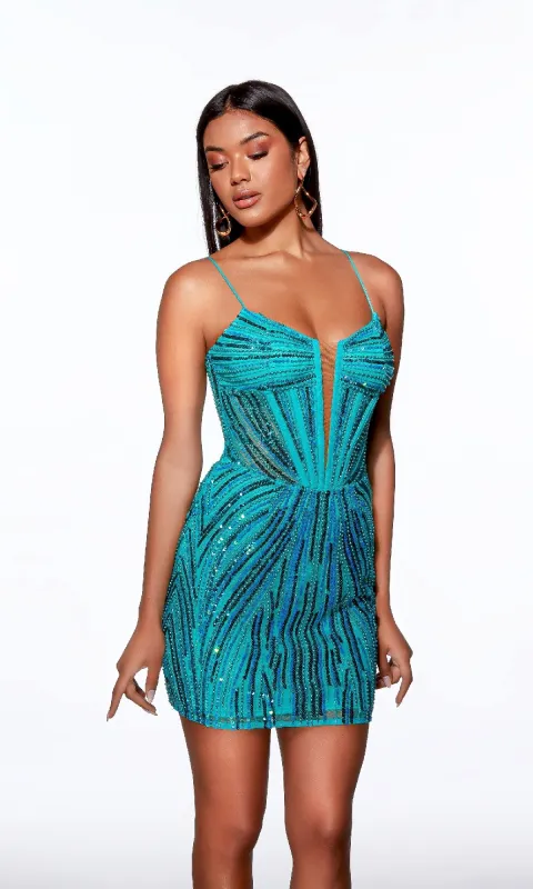 Short Homecoming Dress: Alyce 40016 sold by PromGirl