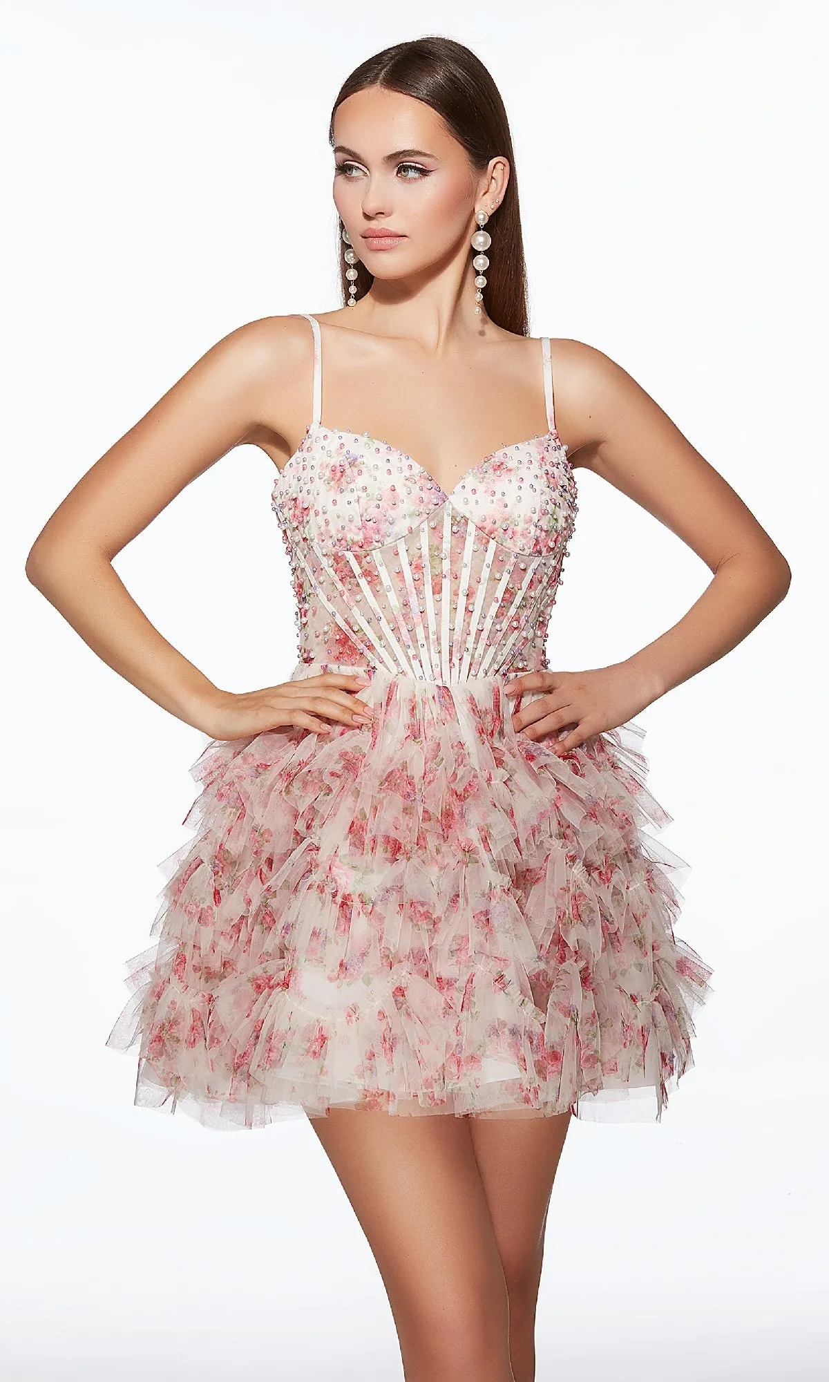 Ruffled Short Print Corset Hoco Dress: Alyce 30013 sold by PromGirl product image thumbnail 5