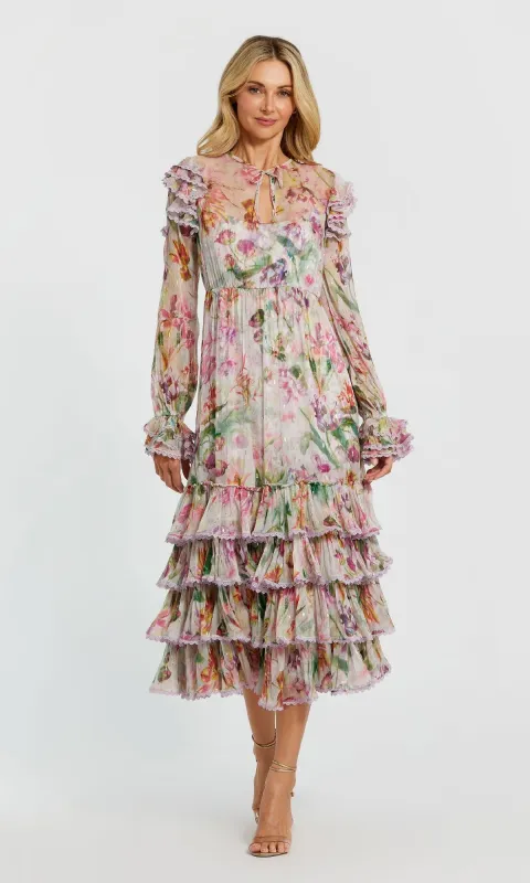 Midi Print Wedding Guest Dress: Mac Duggal 8102 sold by PromGirl