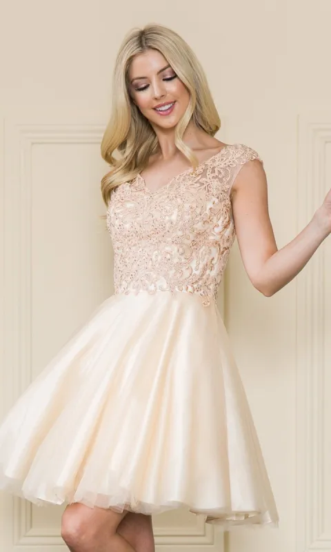 Lace-Bodice Short Babydoll Homecoming Dress 8902 sold by PromGirl