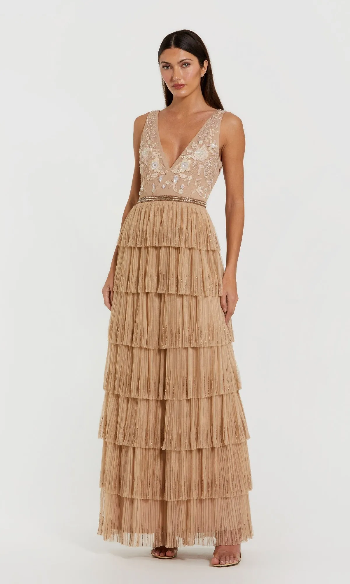 Ruffled Long Nude Formal Dress: Mac Duggal 24061 sold by PromGirl