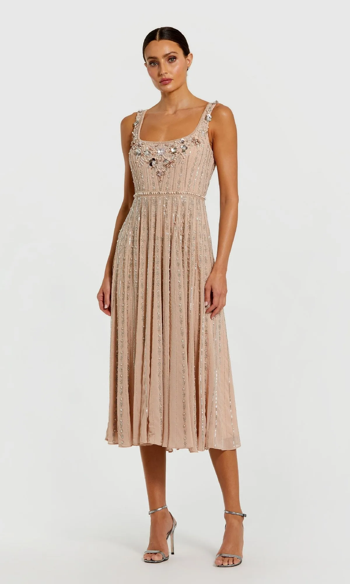 Rose Midi Wedding Guest Dress: Mac Duggal 94155 sold by PromGirl