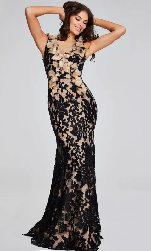 Long Black & Nude Formal Dress: Jovani 38497 sold by PromGirl