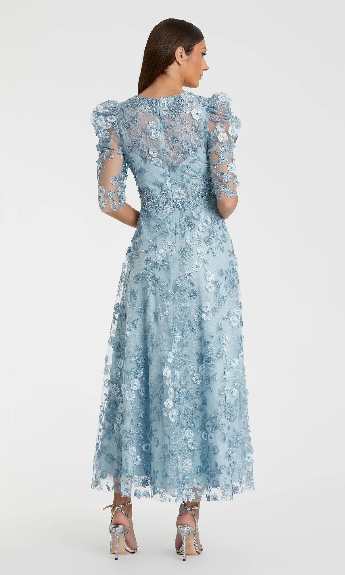 Tea-Length Lace Formal Dress: Mac Duggal 68193 sold by PromGirl product image thumbnail 2