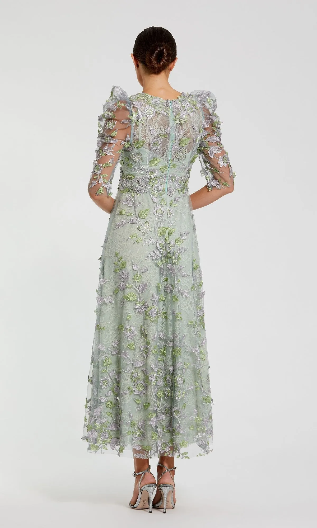 Tea-Length Lace Formal Dress: Mac Duggal 68193 sold by PromGirl product image thumbnail 5