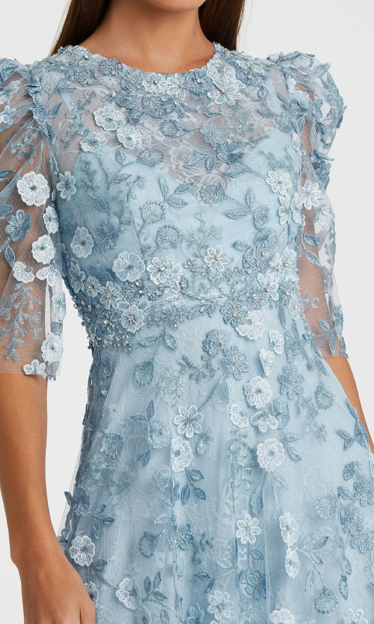 Tea-Length Lace Formal Dress: Mac Duggal 68193 sold by PromGirl product image thumbnail 3