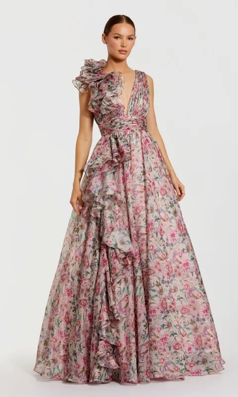 Floral-Print Long Formal Dress: Mac Duggal 68947 sold by PromGirl