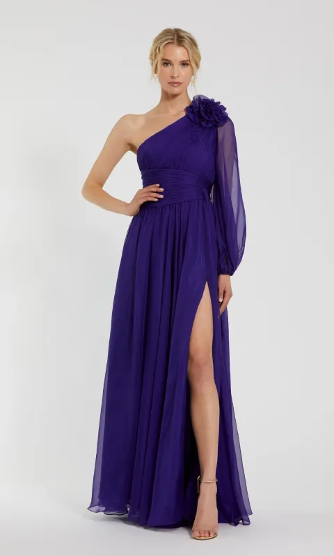 One-Shoulder Purple Formal Dress: Mac Duggal 56073 sold by PromGirl