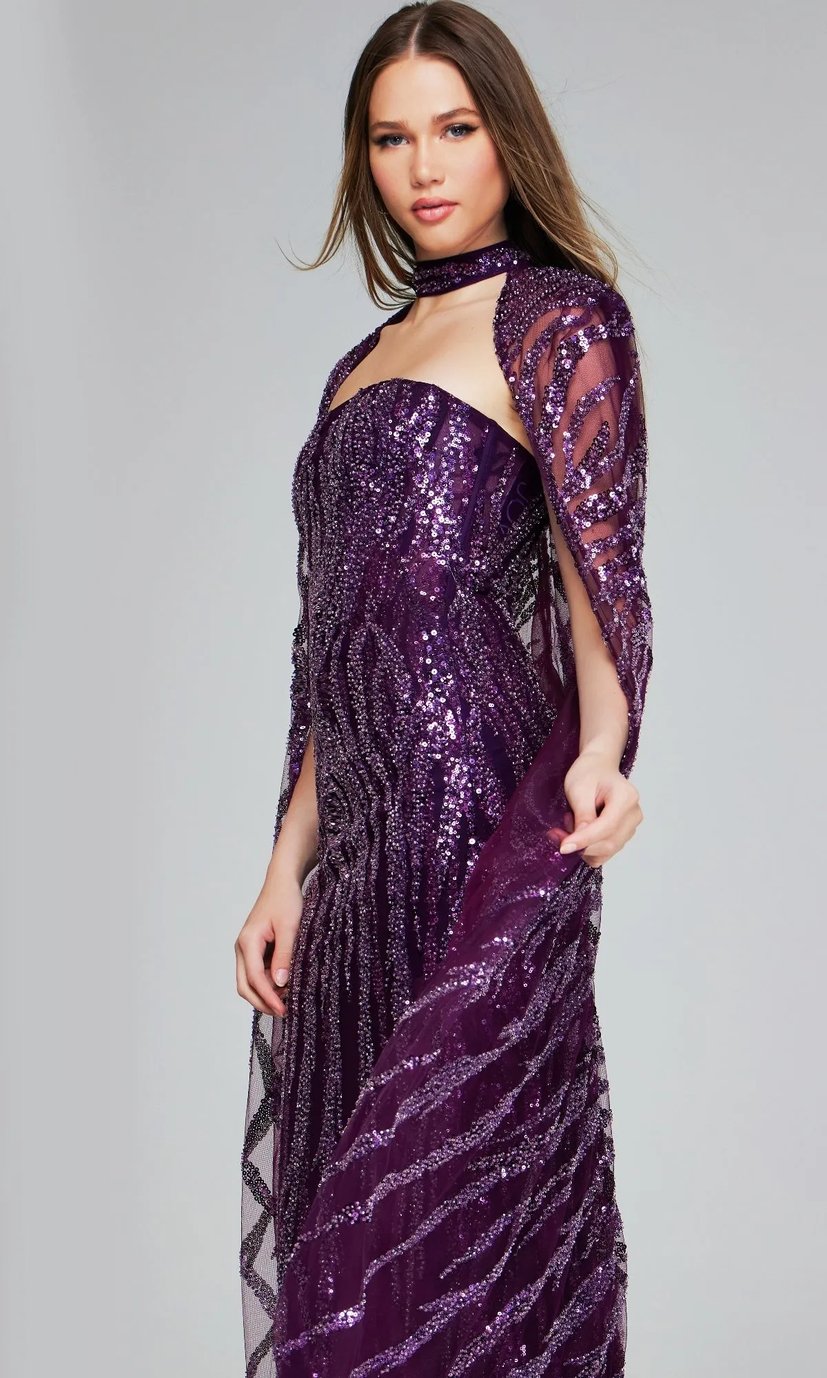 Purple Sequin Pageant Dress: Jovani 39046 sold by PromGirl product image thumbnail 3