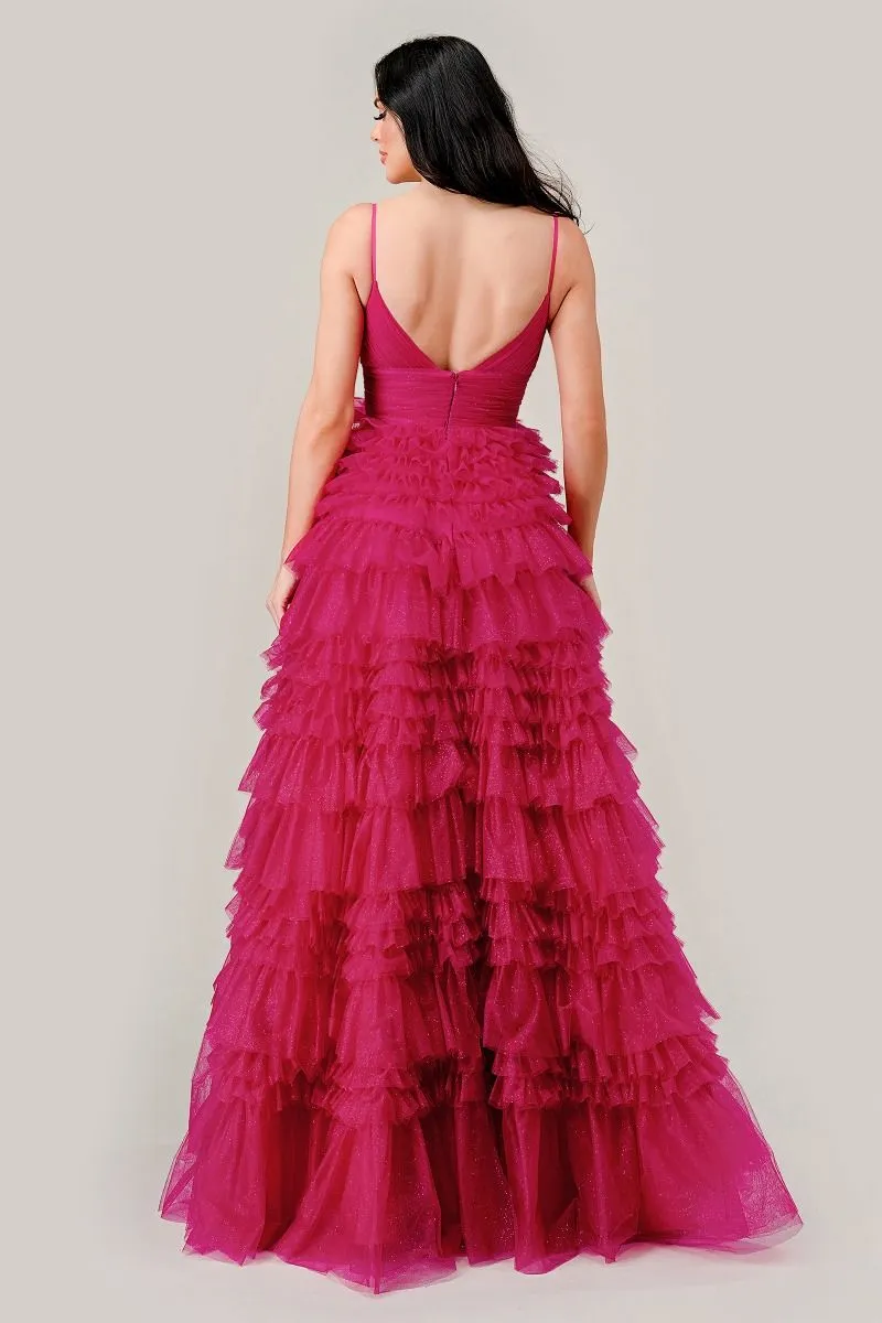Fuchsia Pink Ruffled Prom Ball Gown: Ladivine C156 sold by PromGirl product image thumbnail 2