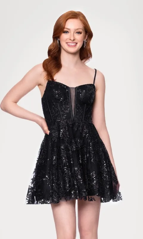Black Glitter Short Hoco Dress: Blondie Nites 5583BN sold by PromGirl