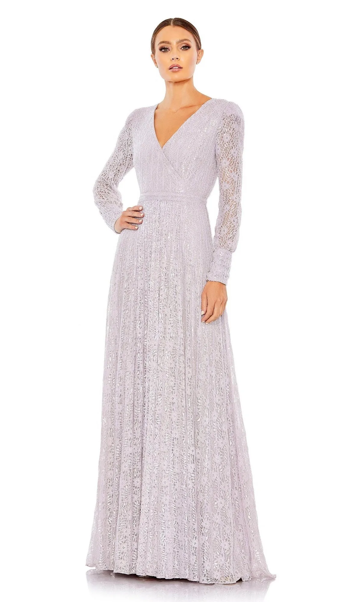 Mac Duggal Sequin-Stripe Lace Formal Dress 93679D sold by PromGirl