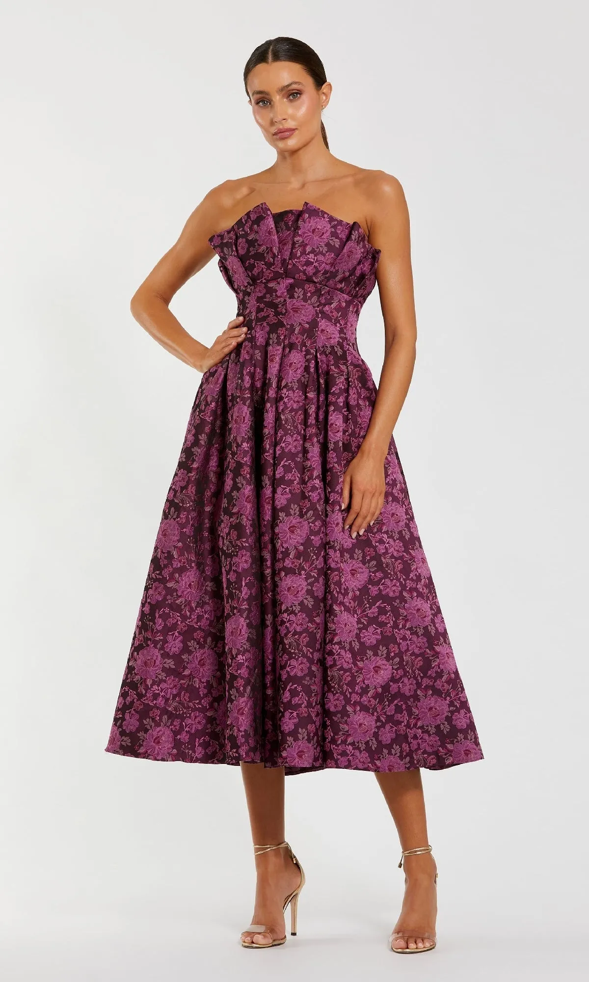 Strapless Wedding Guest Dress: Mac Duggal 56159 sold by PromGirl