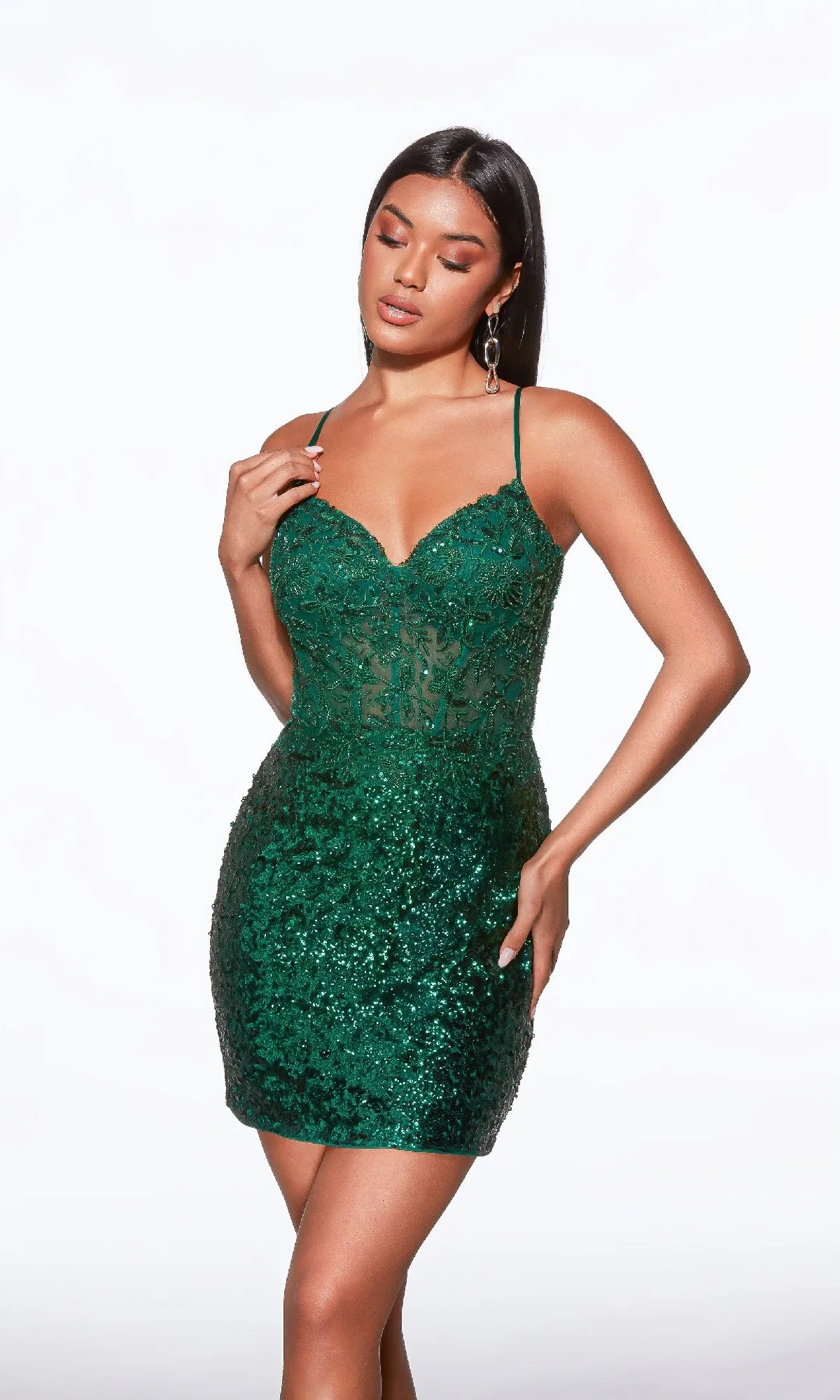 Pine Green Short Sequin Hoco Dress: Alyce 40034 sold by PromGirl product image thumbnail 3