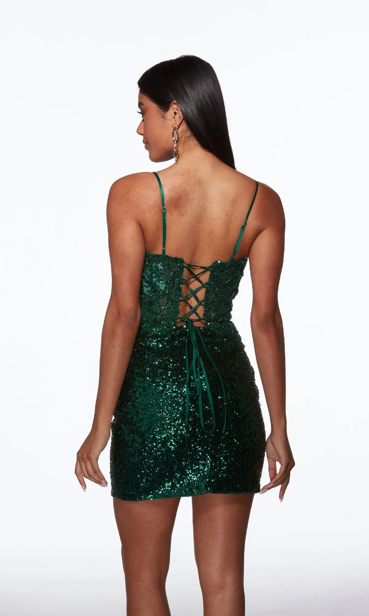Pine Green Short Sequin Hoco Dress: Alyce 40034 sold by PromGirl product image thumbnail 2