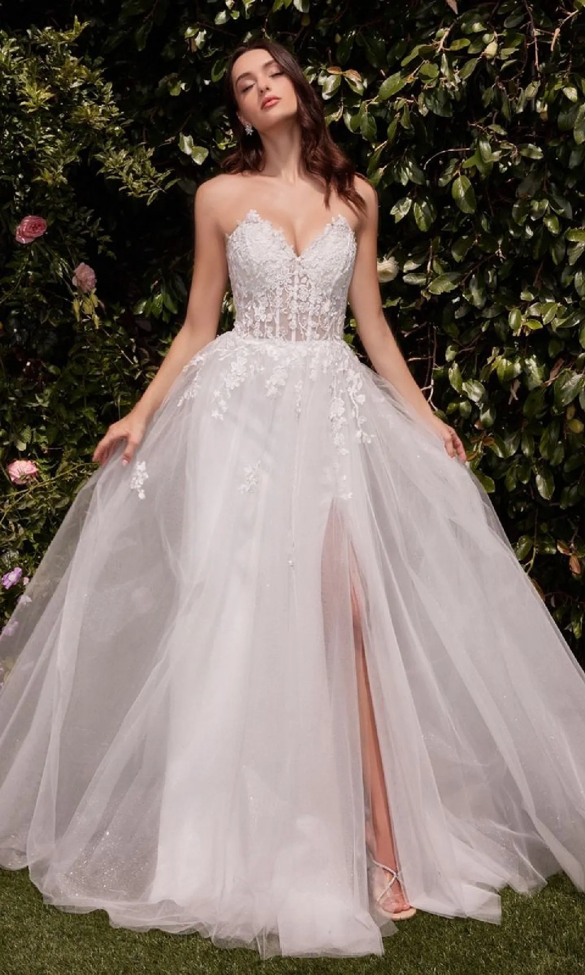 Strapless Long White Wedding Gown: Ladivine C148W sold by PromGirl