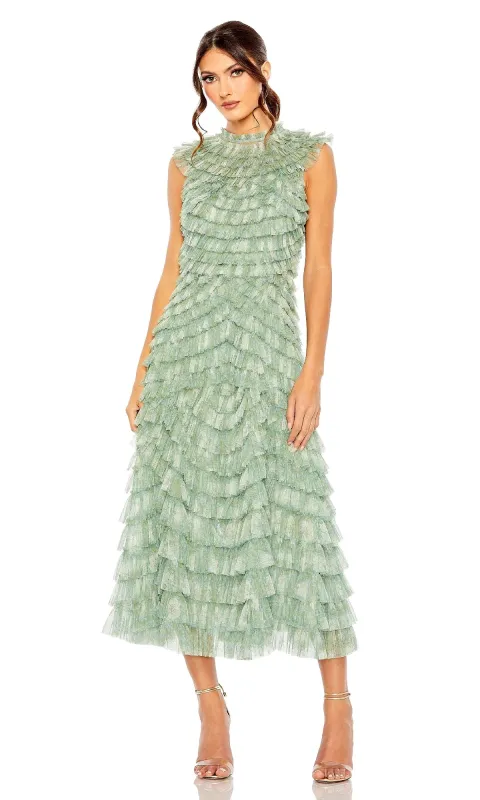 Midi Ruffled Wedding Guest Dress: Mac Duggal 8225 sold by PromGirl