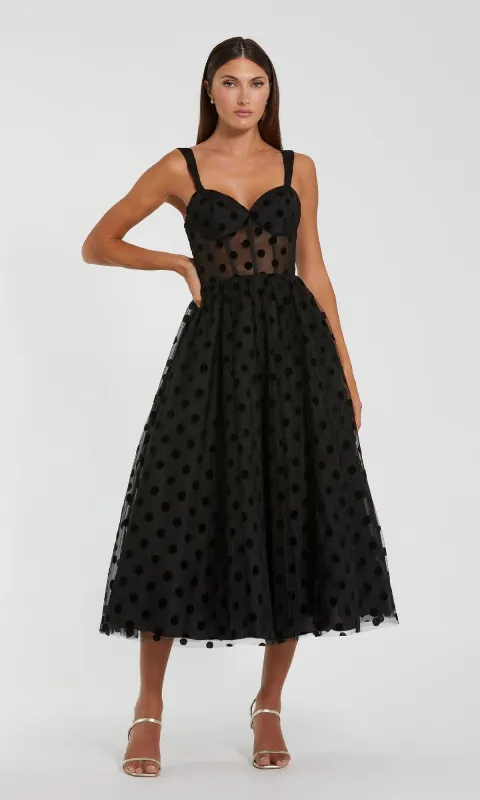 Black Midi Polka Dot Party Dress: Mac Duggal 27539 sold by PromGirl