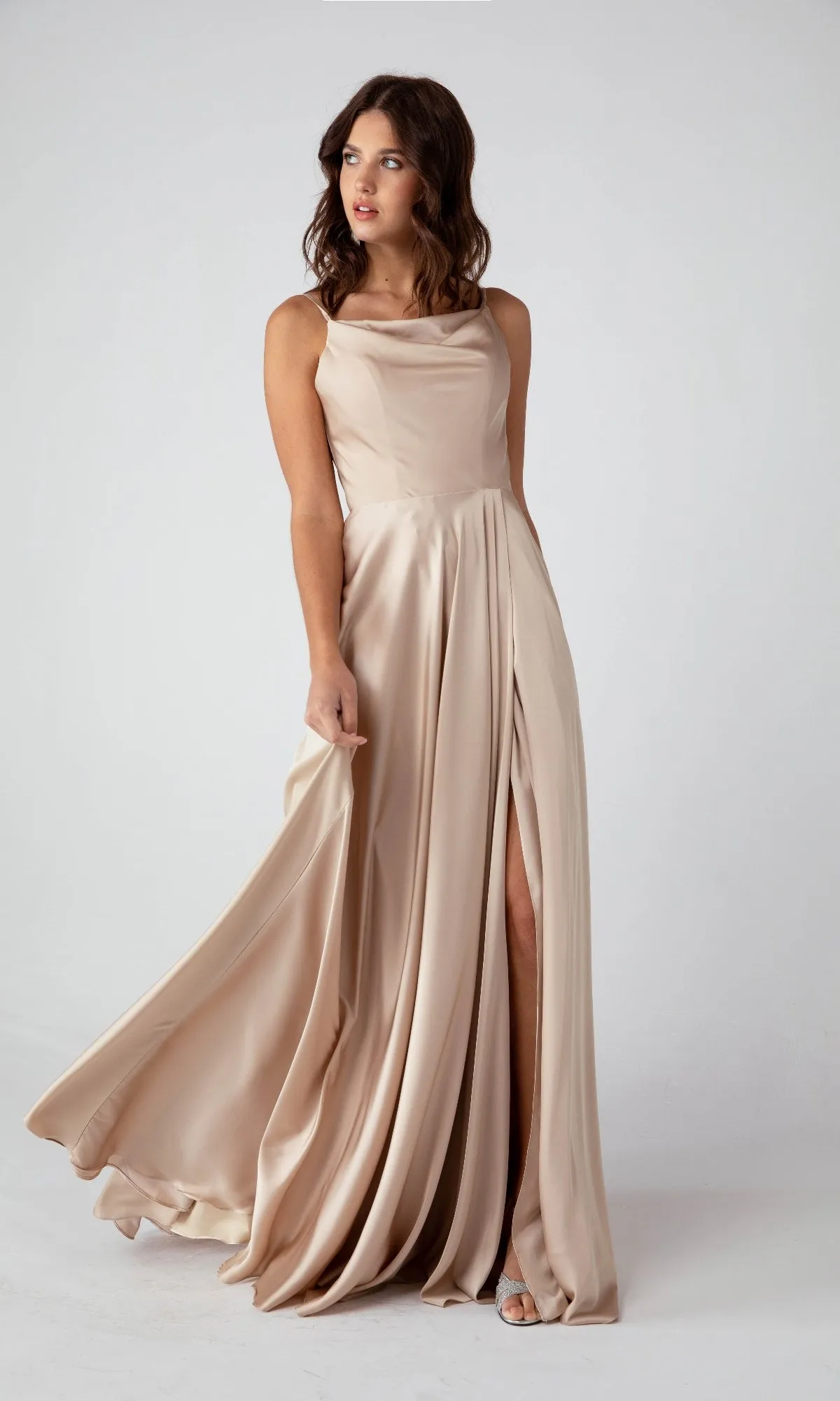 Cowl-Neck Long Satin Formal Dress: Eureka 9916 sold by PromGirl product image thumbnail 4