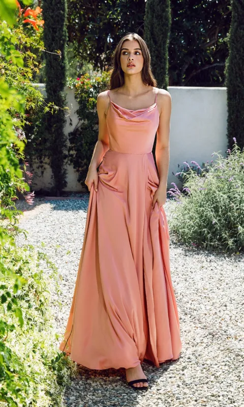 Cowl-Neck Long Satin Formal Dress: Eureka 9916 sold by PromGirl