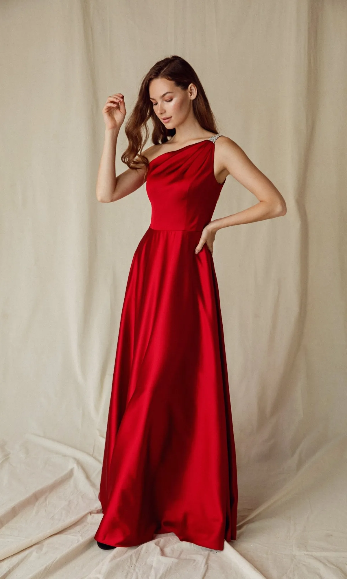 One-Shoulder Long Satin Formal Dress: Eureka 9025 sold by PromGirl product image thumbnail 2