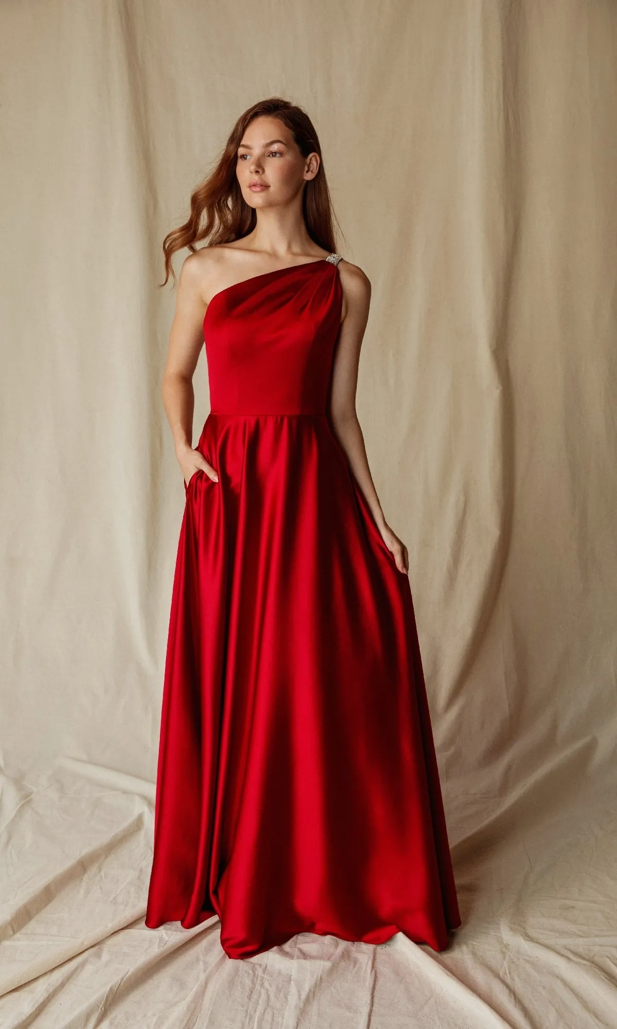 One-Shoulder Long Satin Formal Dress: Eureka 9025 sold by PromGirl product image thumbnail 3