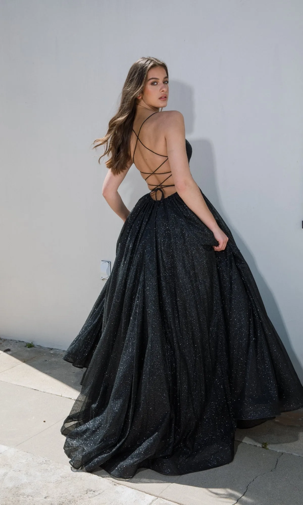 Strappy-Back Glitter Prom Ball Gown: Eureka 9009 sold by PromGirl product image thumbnail 2