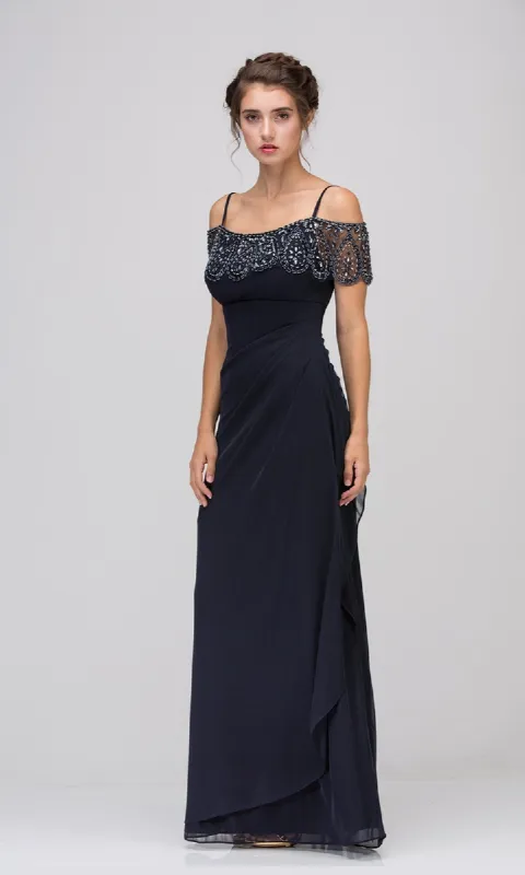 Off-Shoulder Draped Long Formal Dress: Eureka 3937 sold by PromGirl