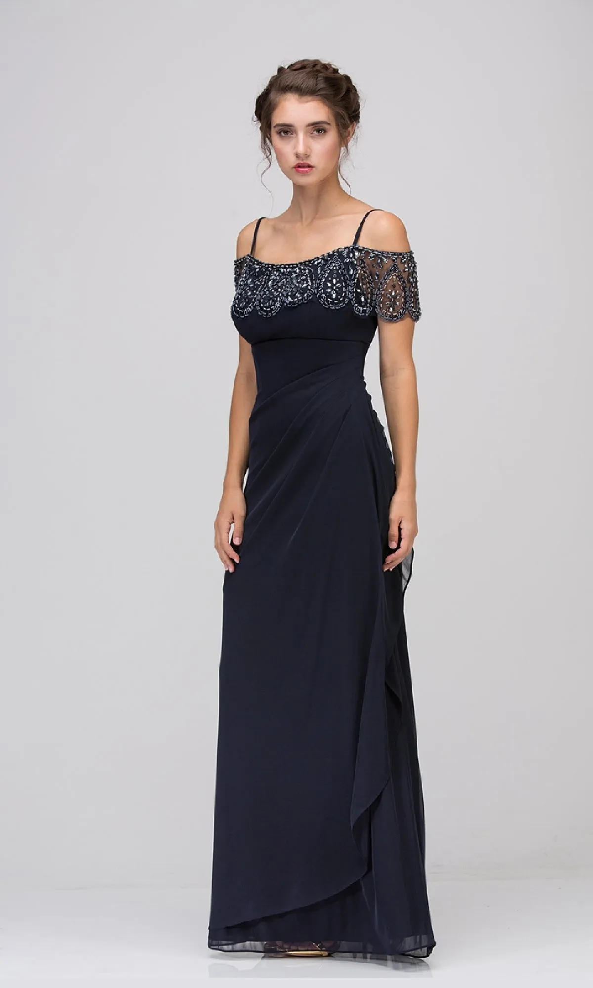 Off-Shoulder Draped Long Formal Dress: Eureka 3937 sold by PromGirl