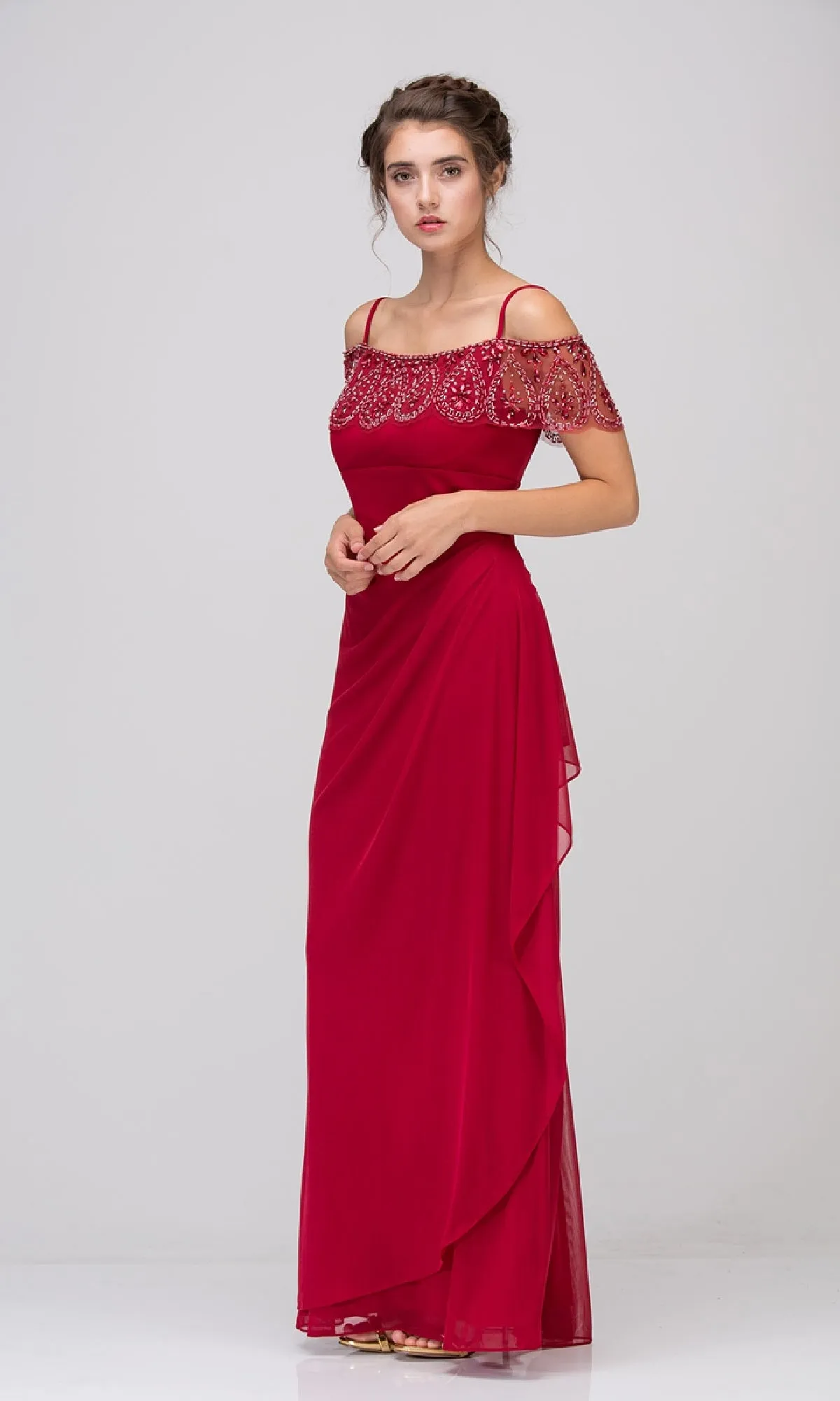 Off-Shoulder Draped Long Formal Dress: Eureka 3937 sold by PromGirl product image thumbnail 4