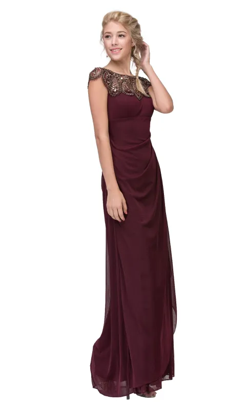 Cap-Sleeve Long formal Dress: Eureka 3927 sold by PromGirl