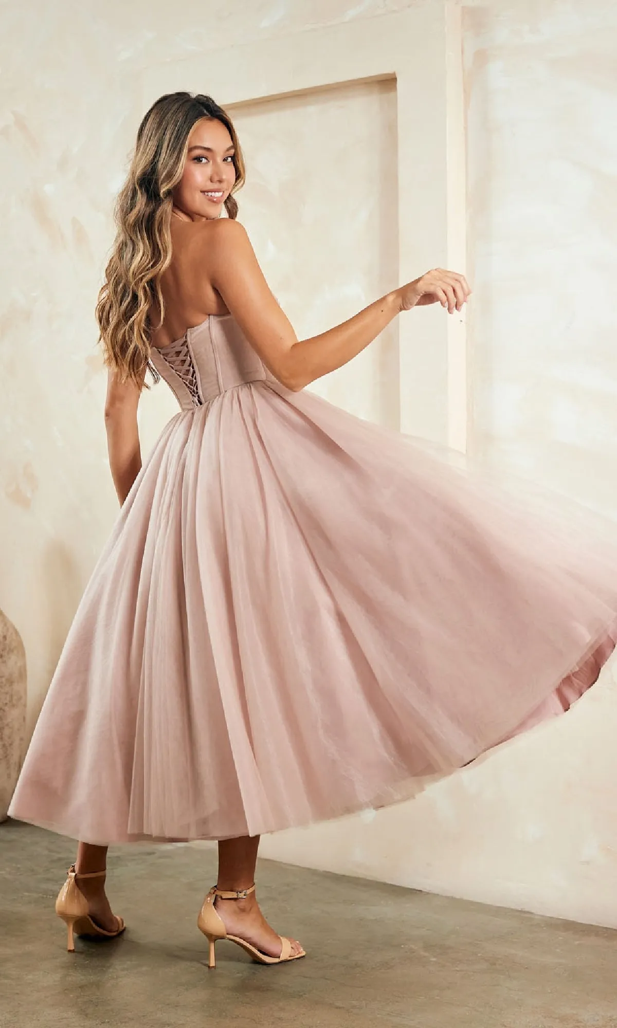 Strapless Pink Semi-Formal Dress: Amelia Couture sold by PromGirl product image thumbnail 2