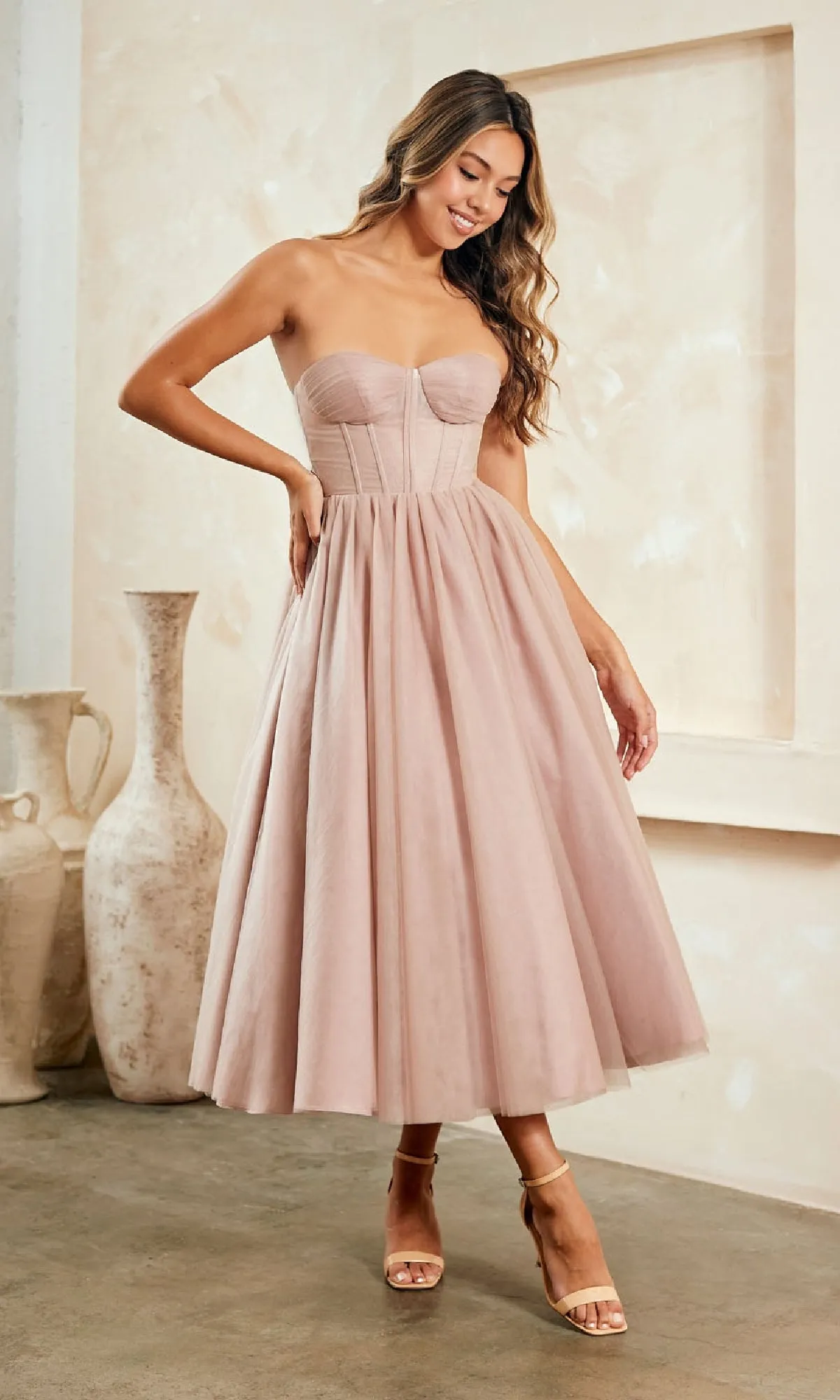Strapless Pink Semi-Formal Dress: Amelia Couture sold by PromGirl product image thumbnail 4