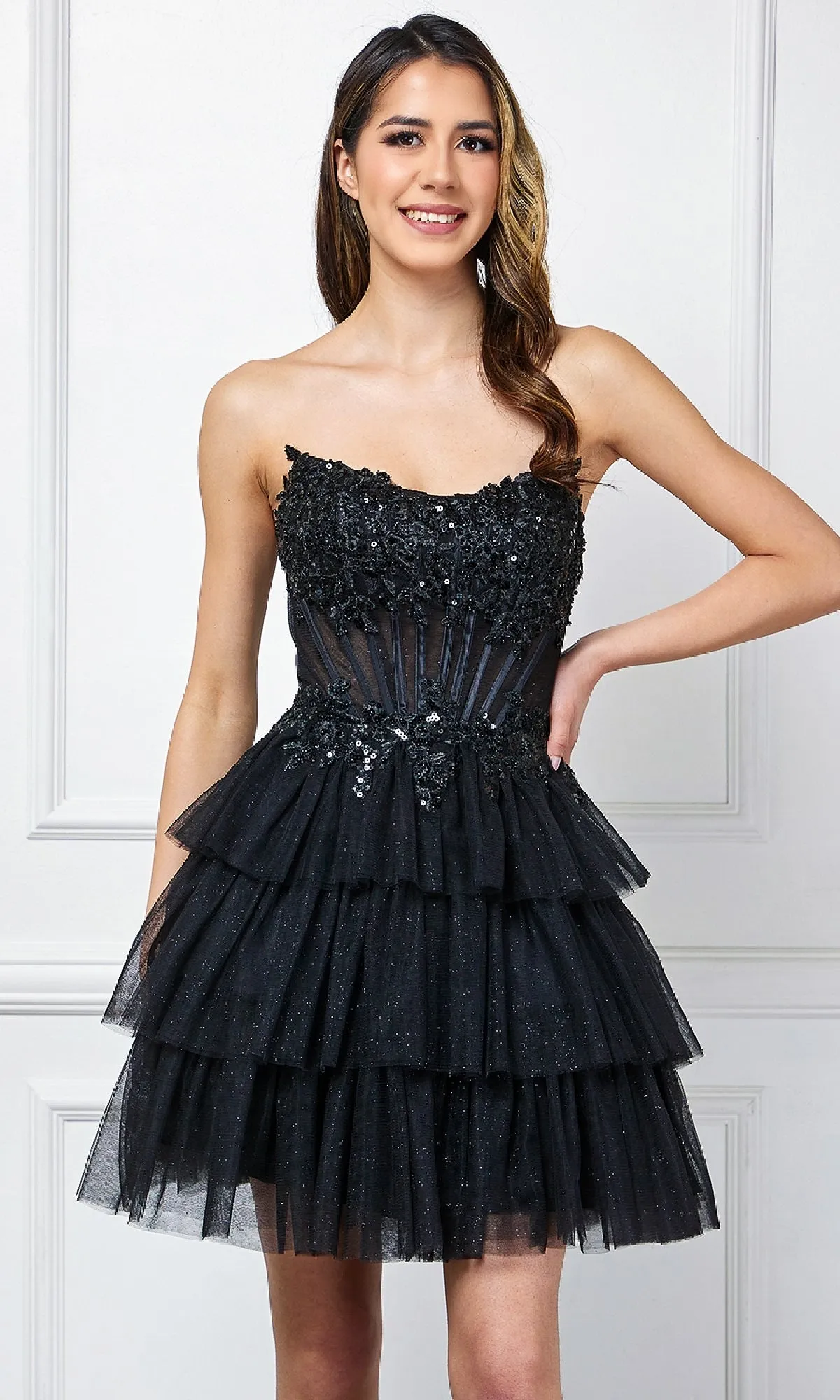 Strapless Ruffle Hoco Dress: Amelia Couture 9066S sold by PromGirl product image thumbnail 3