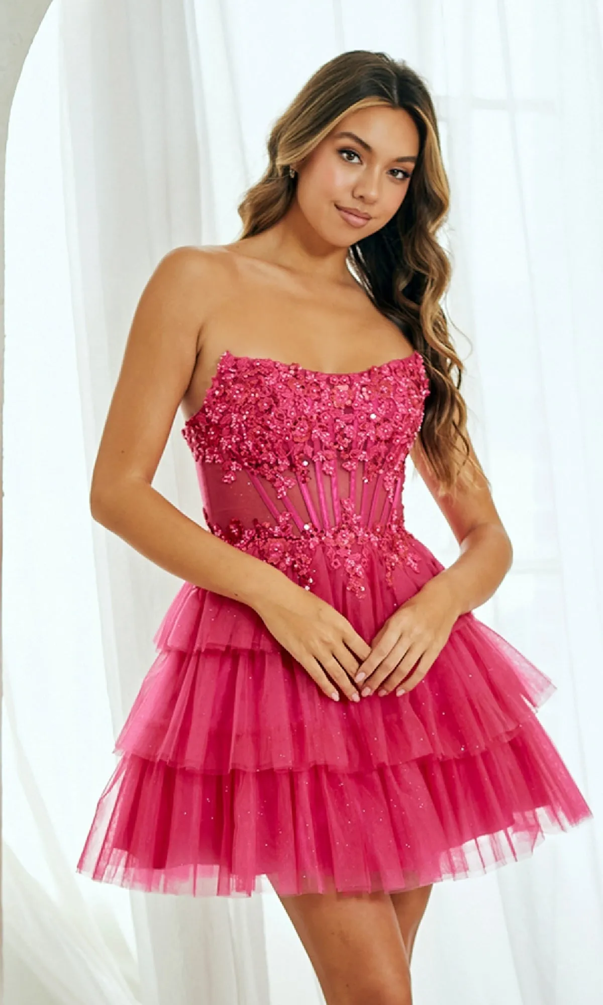 Strapless Ruffle Hoco Dress: Amelia Couture 9066S sold by PromGirl product image thumbnail 4