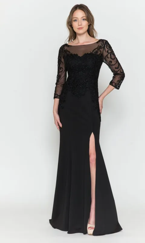 Embroidered Sheer-Sleeved Long Prom Dress 8564 sold by PromGirl