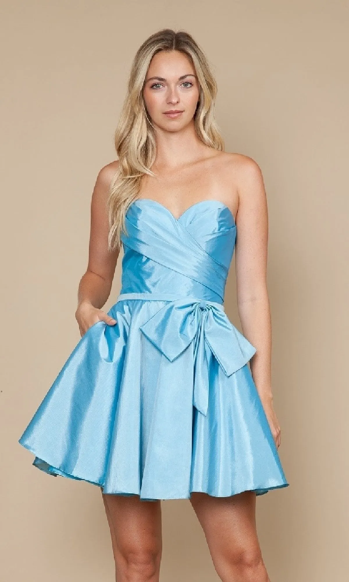 Strapless Short A-Line Hoco Dress: Poly USA 9792 sold by PromGirl